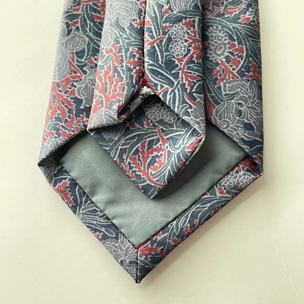 Vintage‎ Rome Silk Men's Necktie Floral Print Blue Gray Red Neckwear